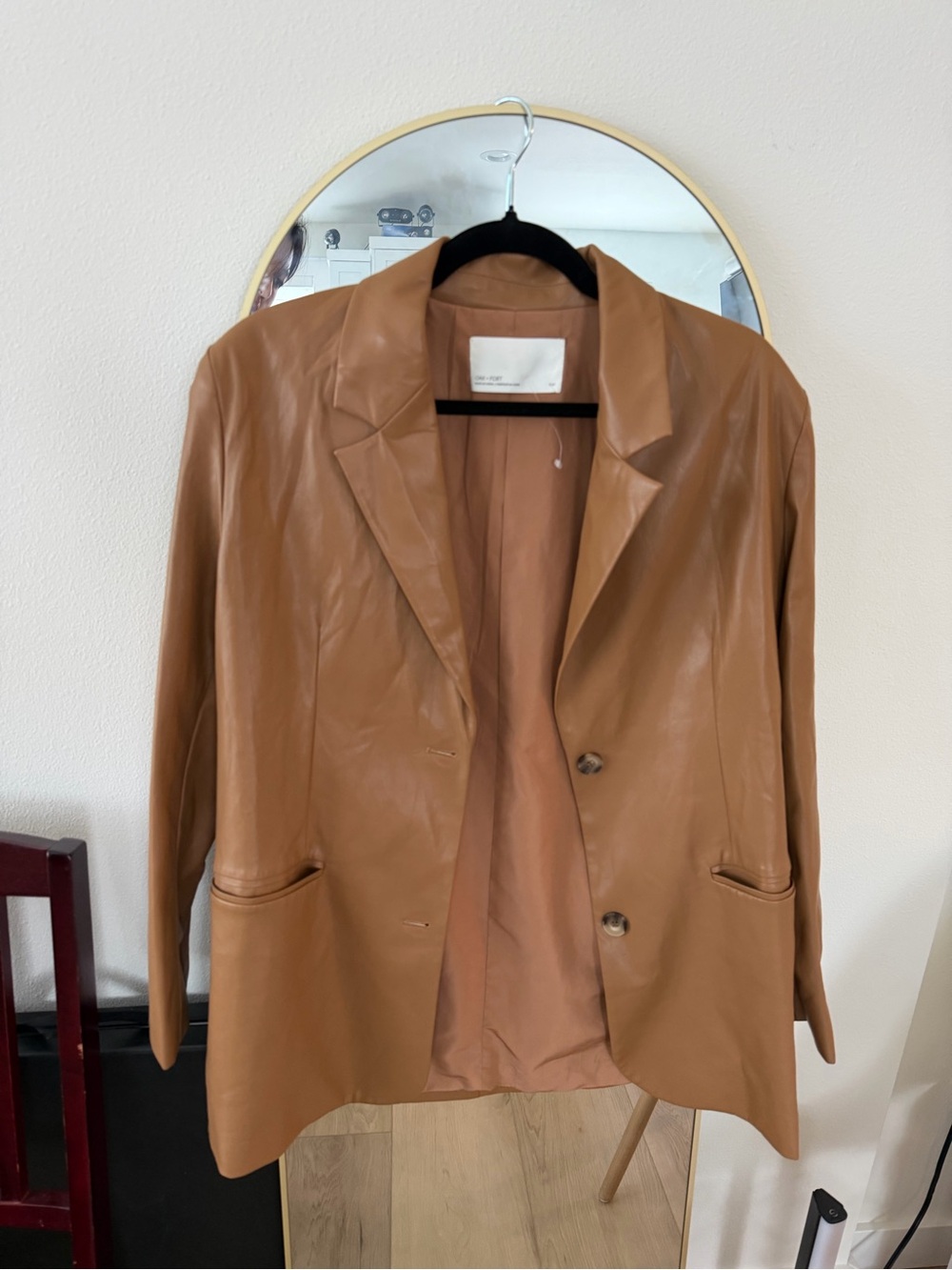 Oak + Fort Women's Tan Faux Leather Blazer Jacket